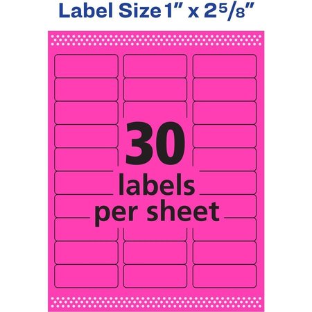 Avery Label, Neon, Perm, 1X2.5, Mgnta 750PK AVE5970